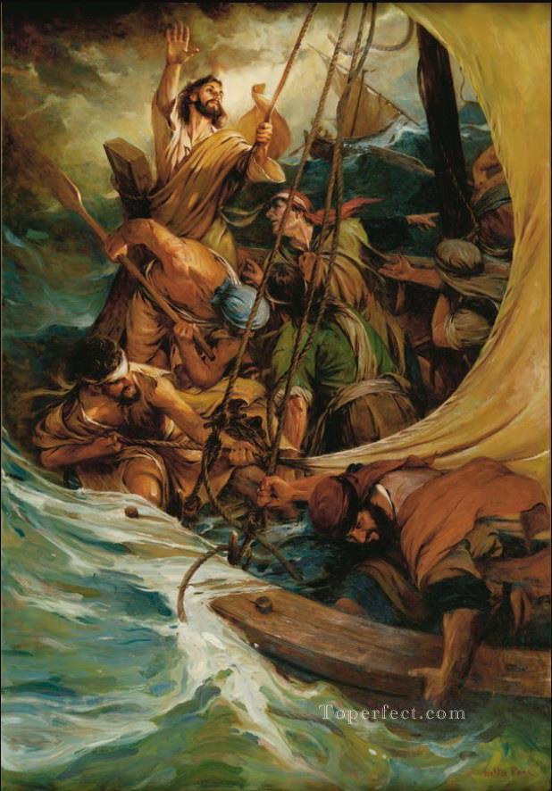 Peace Be Still Catholic Christian Jesus on water sea storm Oil Paintings